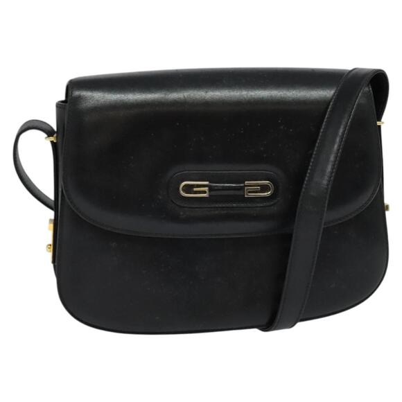 GUCCI Shoulder Bag Leather Black Gold - Picture 1 of 16